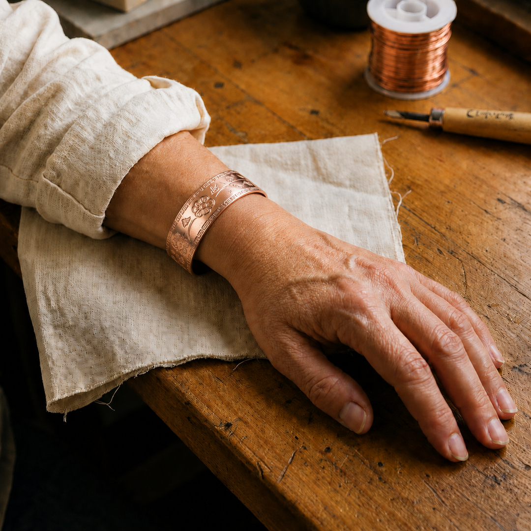 Gina's Fret Copper Bracelet