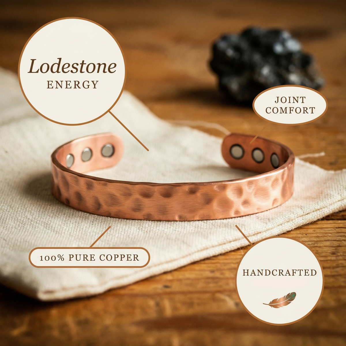 Gina's Lodestone Copper Bracelet